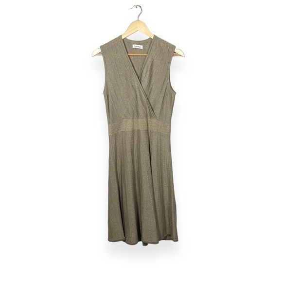 NWOT Calvin Klein A-Line Knit Metallic Mini Dress in Gold Size M - Picture 6 of 11